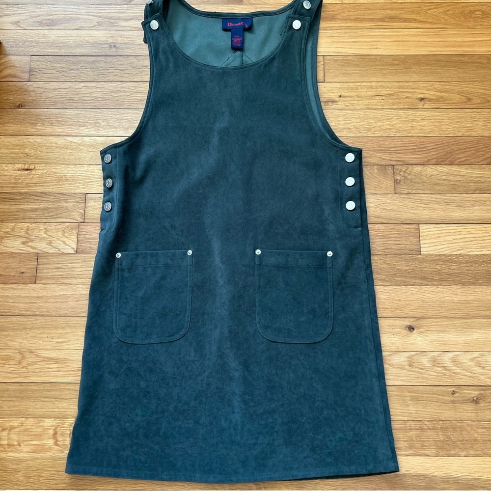 90’s Dark Green Jumper Dress Denim & Co Suede Feel Y2K Overall Dress Size Small